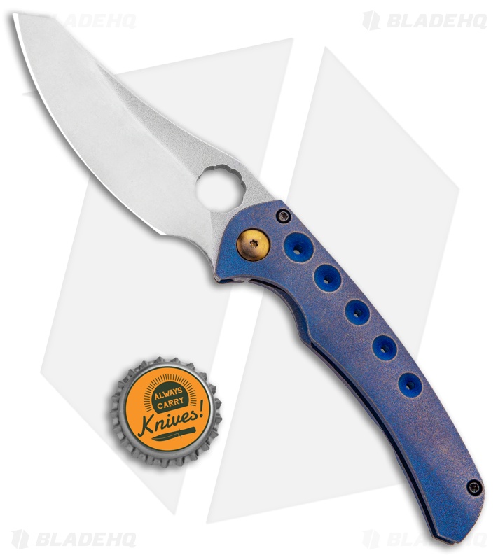 Gavko Custom Sixgill Frame Lock Knife Blue Ti w/ Bronze Hardware (3.5" Satin)