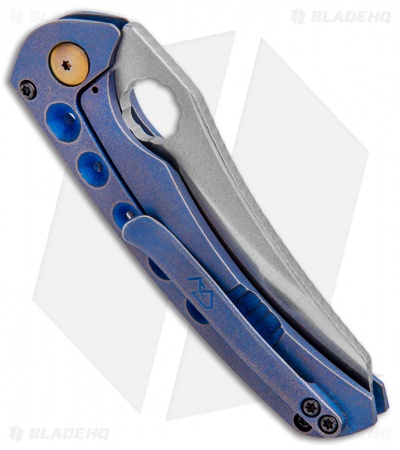Gavko Custom Sixgill Frame Lock Knife Blue Ti w/ Bronze Hardware (3.5" Satin)