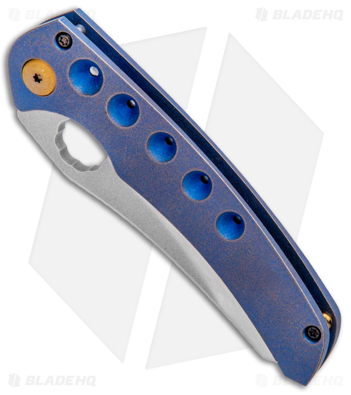 Gavko Custom Sixgill Frame Lock Knife Blue Ti w/ Bronze Hardware (3.5" Satin)