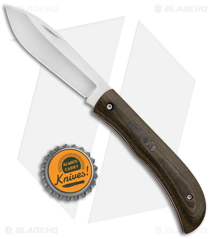 Gedraitis Knives Slip Joint Bolo Knife OD Green Linen Micarta (3" Satin)