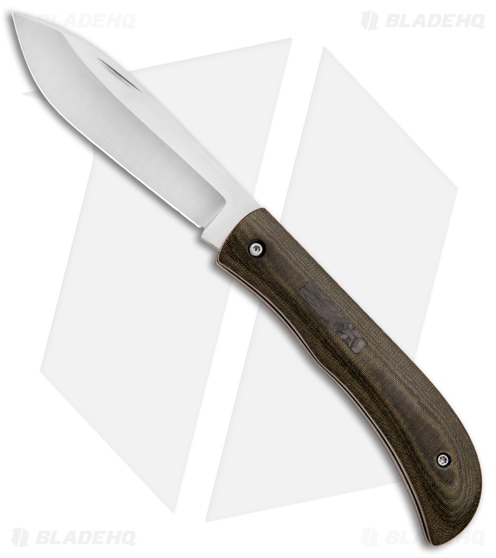 Gedraitis Knives Slip Joint Bolo Knife OD Green Linen Micarta (3" Satin)