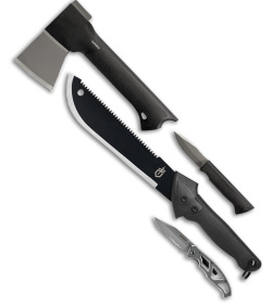 Gerber Backcountry Kit Pocket Knife + Machete + Fixed Blade + Hatchet Combo Set