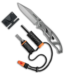 Gerber Paraframe Knife + Sharpener + Fire Starter + Whistle Combo G4134