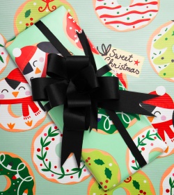 Gift Wrap w/ Black Ribbon - $5.99 Per Item - Holiday Donut