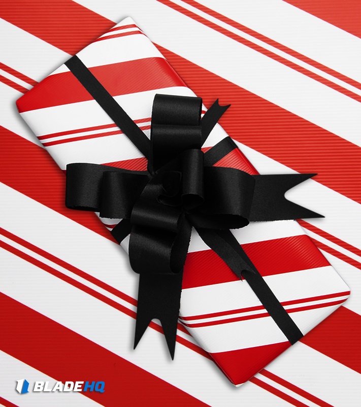 Gift Wrap w/ Black Ribbon - $5.99 Per Item - Peppermint Stripe