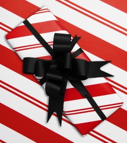 Gift Wrap w/ Black Ribbon - $5.99 Per Item - Peppermint Stripe