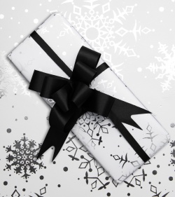 Gift Wrap w/ Black Ribbon - $5.99 Per Item - Silver Snowflake