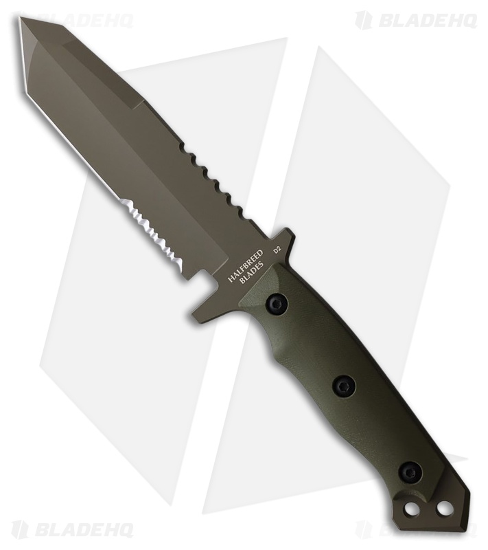 Halfbreed Blades Medium Infantry Fixed Blade Knife Green G-10 (5.3" Green Serr)