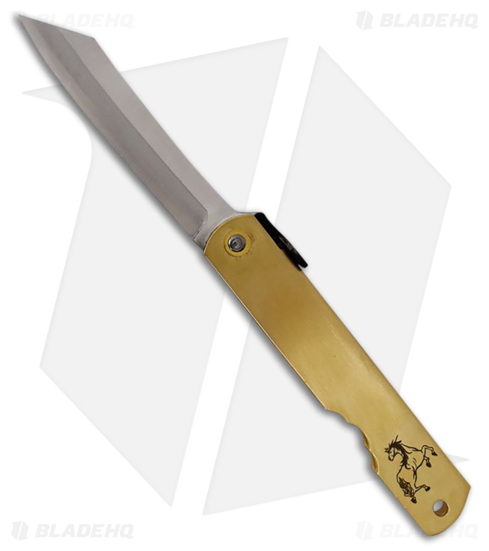 Higonokami Warikomi Folder Horse Brass Handle (3.00" Stonewash)