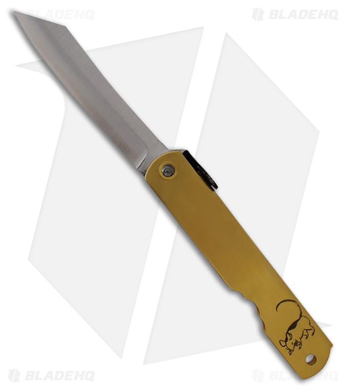 Higonokami Warikomi Folder Rat Brass Handle (3.00" Stonewash)