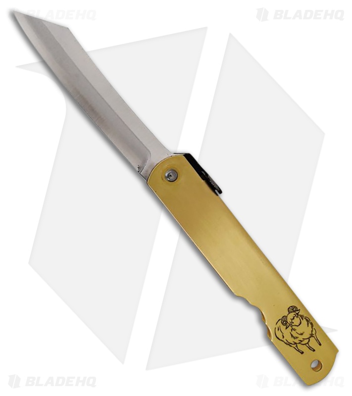 Higonokami Warikomi Folder Sheep Brass Handle (3.00" Stonewash)