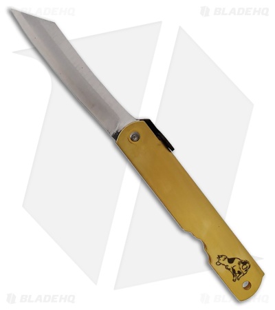 Higonokami Warikomi Folder Dog Brass Handle (3.00" Stonewash)