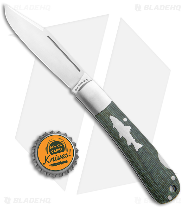 HPA Grandair SWS Salmon Lockback Knife Green Micarta (3.4" Satin)