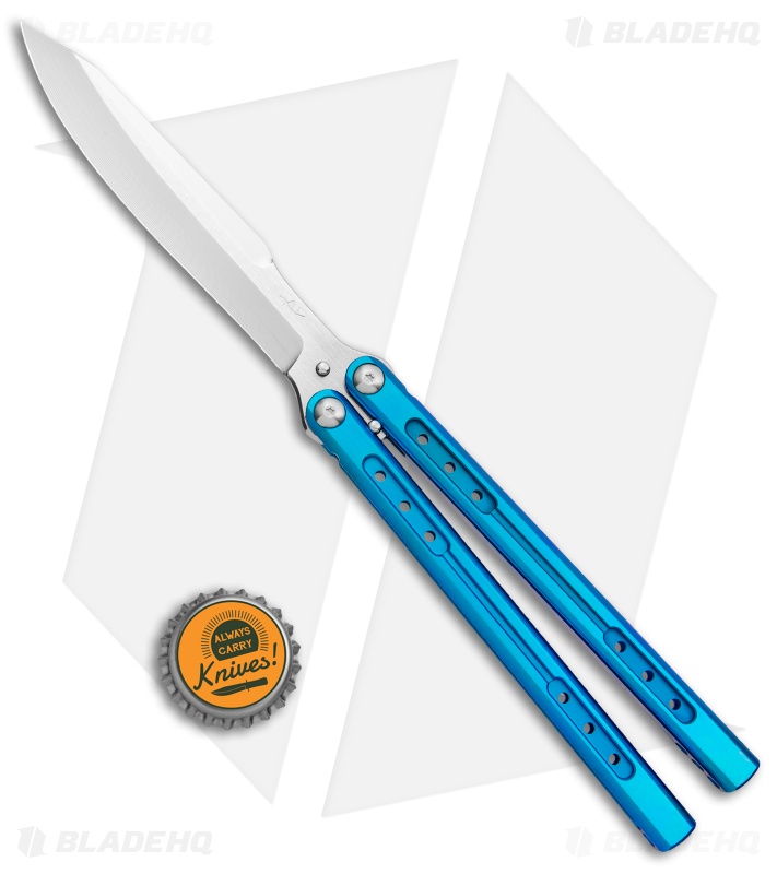 Heibel Knives Sapient Balisong Knife Blue Ano Ti (4.25" Beveled Satin) #55
