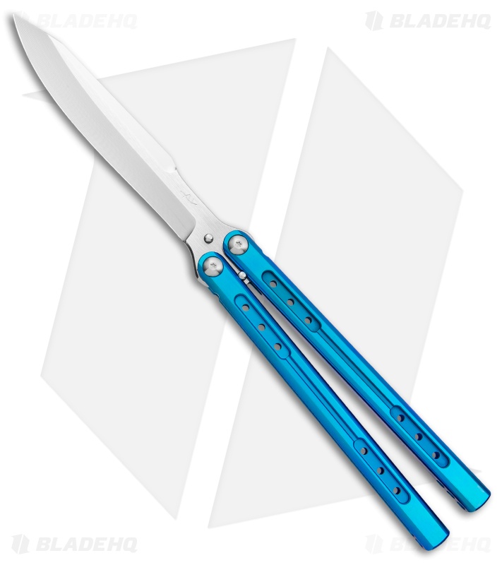 Heibel Knives Sapient Balisong Knife Blue Ano Ti (4.25" Beveled Satin) #55