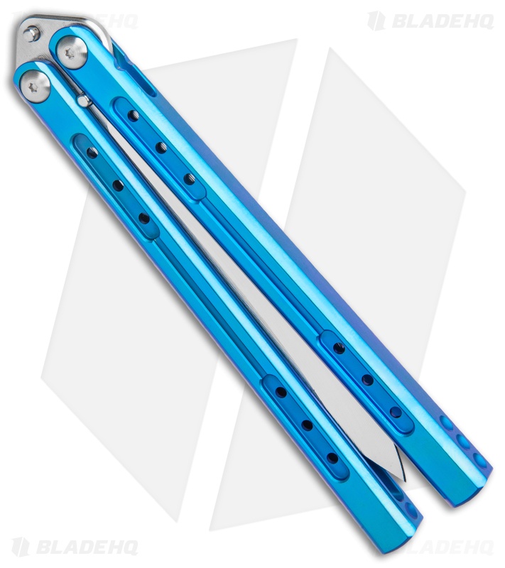 Heibel Knives Sapient Balisong Knife Blue Ano Ti (4.25" Beveled Satin) #55