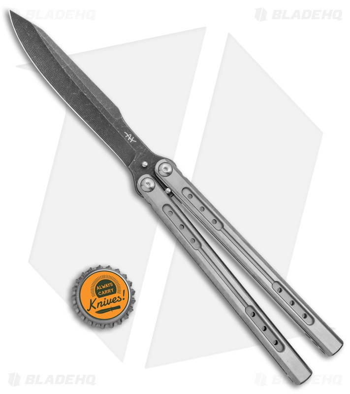 Heibel Knives Sapient Balisong Knife Satin Titanium (4.25" Beveled Black SW) #58