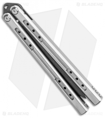 Heibel Knives Sapient Balisong Knife Satin Titanium (4.25" Beveled Black SW) #58
