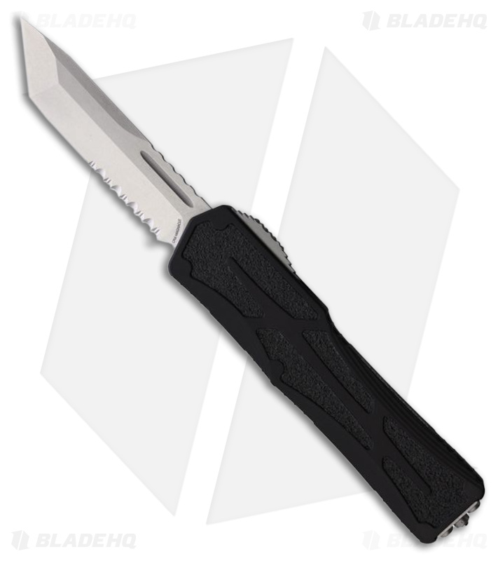 Heretic Knives Colossus OTF Automatic Knife Black Aluminum (3.5" Serrated SW) 