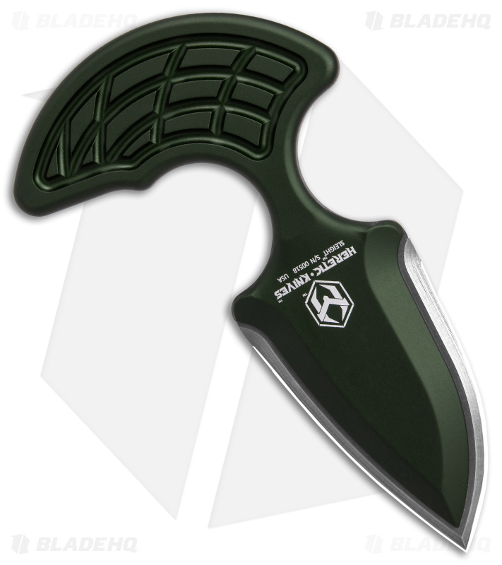 Heretic Knives Sleight Modular Push Dagger Knife Green Aluminum (3" Stonewash)