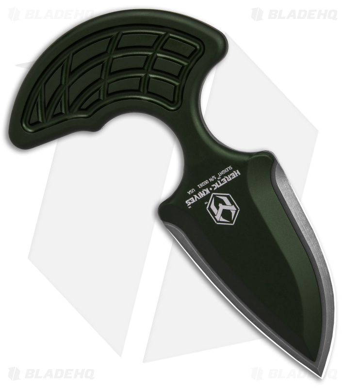 Heretic Knives Sleight Modular Push Dagger Knife Green Aluminum (3" Battleworn)
