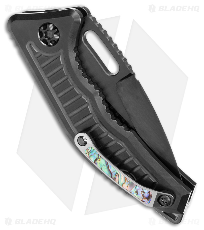 Heretic Medusa Custom Stealth Auto Knife Polish Tanto Abalone Inlay (3" Black)