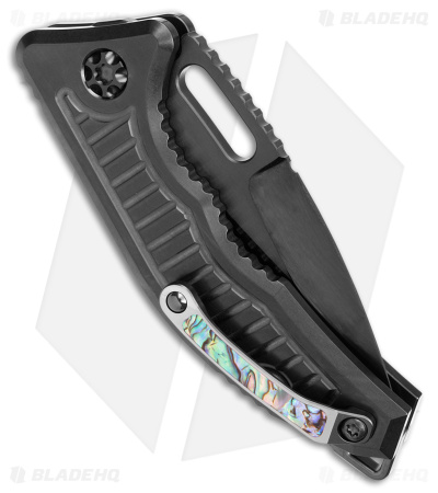 Heretic Medusa Custom Stealth Auto Knife Polish Tanto Abalone Inlay (3" Black)
