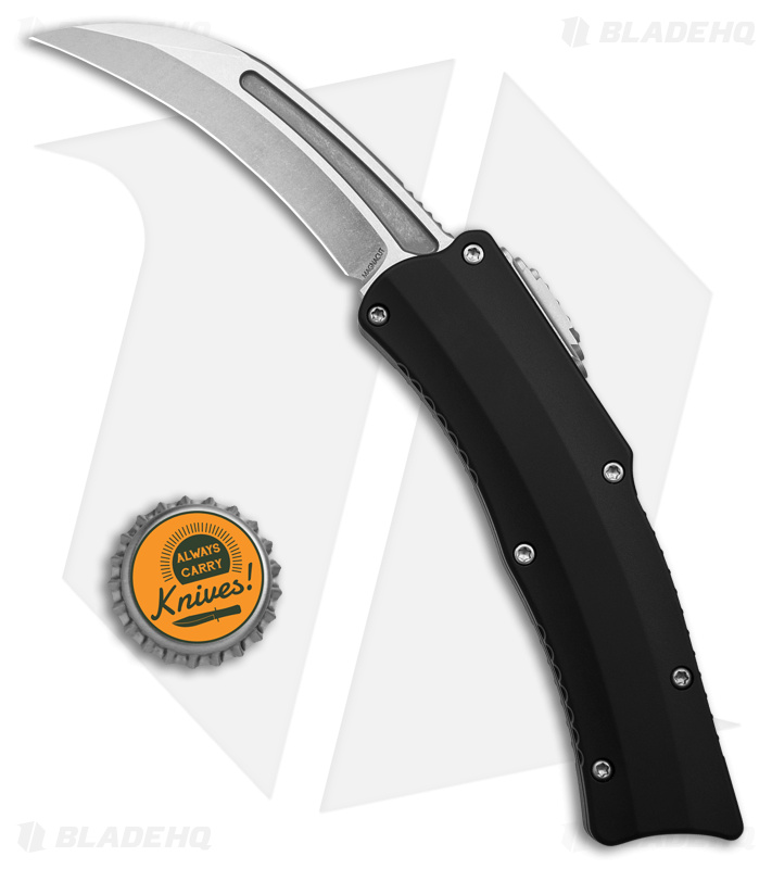 Heretic Knives ROC D/A OTF Automatic Knife Black Aluminum(3" Stonewash) 