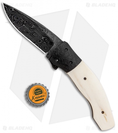 Hewitt Knives Eagle Liner Lock Knife Camel Bone/CF (3.75" Damascus)
