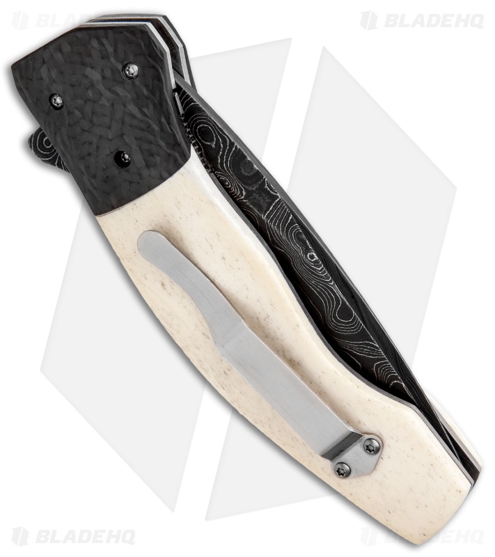 Hewitt Knives Eagle Liner Lock Knife Camel Bone/CF (3.75" Damascus)