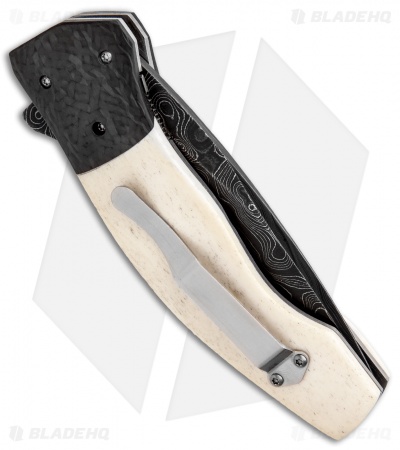 Hewitt Knives Eagle Liner Lock Knife Camel Bone/CF (3.75" Damascus)