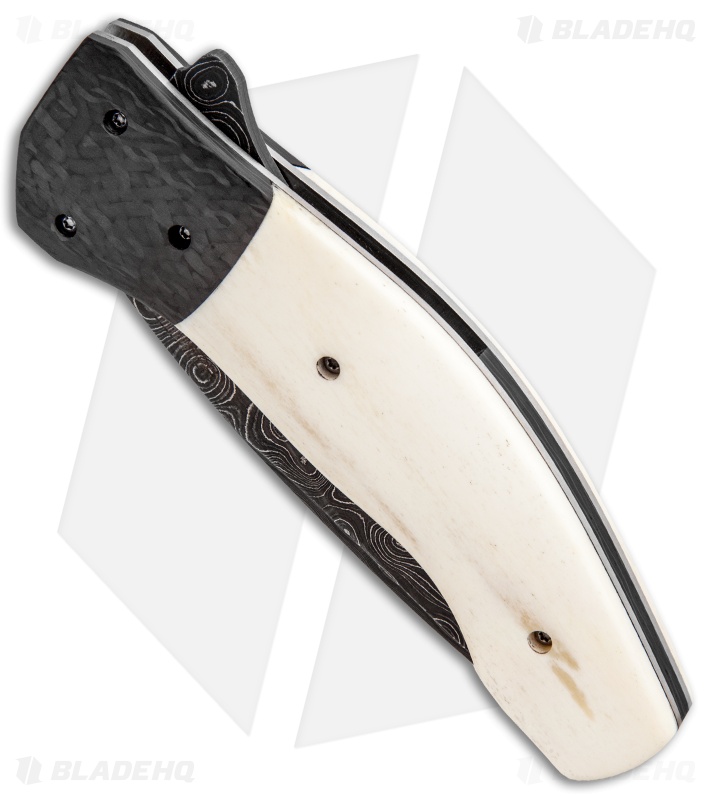 Hewitt Knives Eagle Liner Lock Knife Camel Bone/CF (3.75" Damascus)