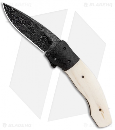 Hewitt Knives Eagle Liner Lock Knife Camel Bone/CF (3.75" Damascus)