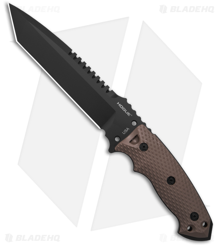 Hogue Knives EX F01 Large Tanto Fixed Blade Brown G-10 (7" Black A2) 