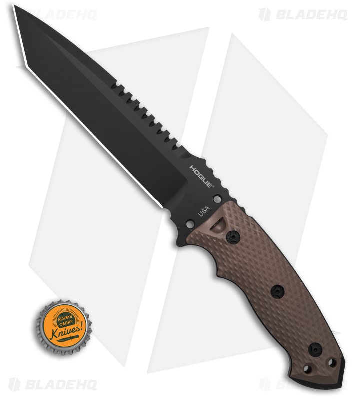 Hogue Knives EX F01 Large Tanto Fixed Blade Brown G-10 (7" Black A2) 