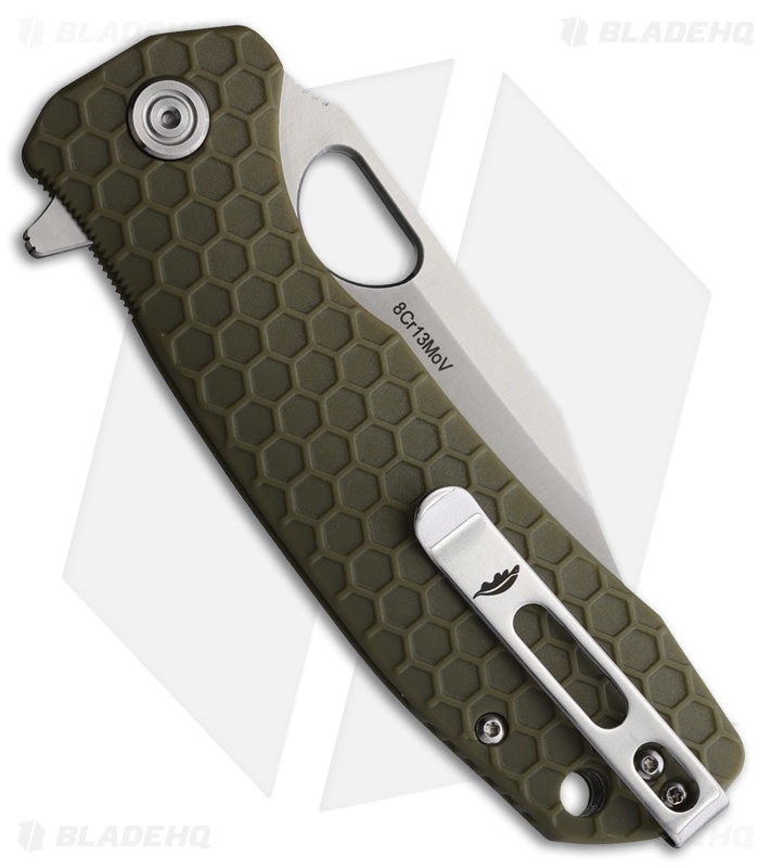 Honey Badger Knives Large Flipper Clip Point Green FRN (3.625" Satin)