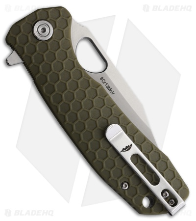 Honey Badger Knives Large Flipper Clip Point Green FRN (3.625" Satin)