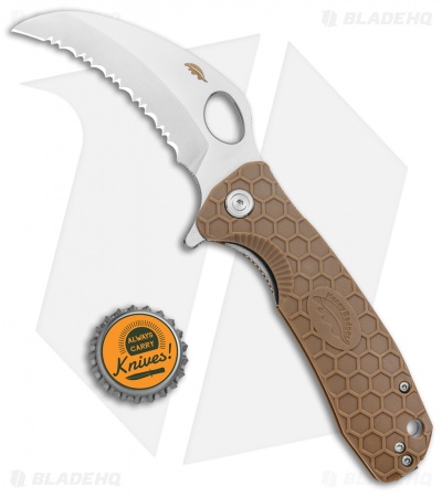 Honey Badger Claw Flipper Knife Tan Nylon (3.3" Satin Serrated)