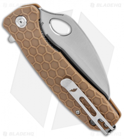 Honey Badger Claw Flipper Knife Tan Nylon (3.3" Satin Serrated)