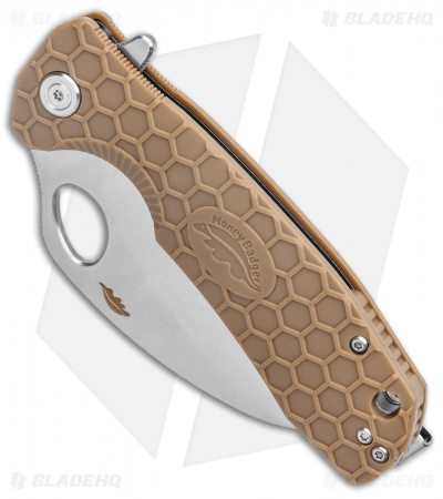 Honey Badger Claw Flipper Knife Tan Nylon (3.3" Satin Serrated)