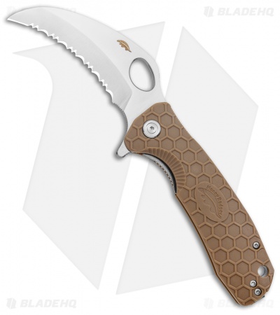 Honey Badger Claw Flipper Knife Tan Nylon (3.3" Satin Serrated)