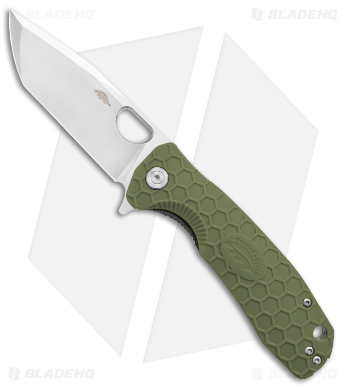 Honey Badger Knives Large Flipper Tanto Green FRN (4" Satin)