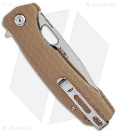 Honey Badger Knives Large Flipper Tanto Tan FRN (4" Satin)