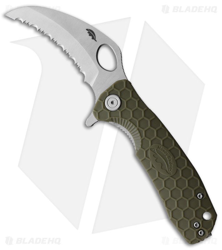 Honey Badger Knives Medium Claw Green FRN (3" Satin Serrated)