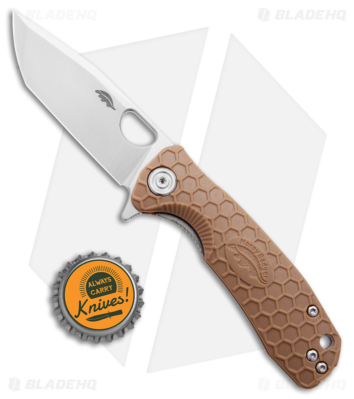 Honey Badger Knives Small Flipper Tanto Knife Tan (3" Satin)