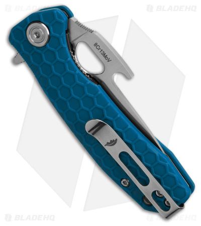 Honey Badger Knives Small Wave and Flipper Opener Knife Blue FRN (2.9" Satin) 