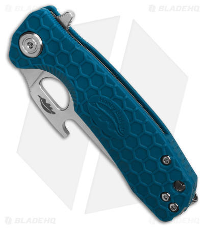Honey Badger Knives Small Wave and Flipper Opener Knife Blue FRN (2.9" Satin) 