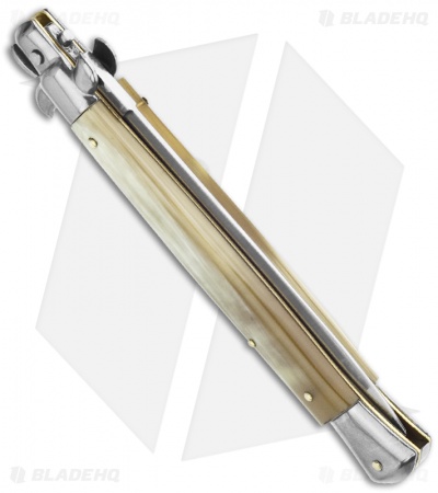 Frank B 11" Italian Stiletto Automatic Knife Blonde Horn (5" Satin Bayo) 