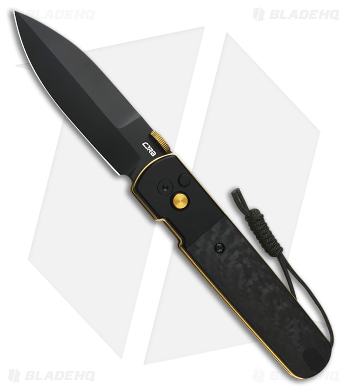 CJRB Locust Button Lock Knife Carbon Fiber Black DLC S90V