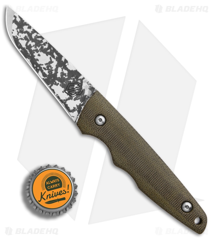 John Gray Tanto Proto Fixed Blade Knife OD Green Micarta (3.1" Mirror Camo) 